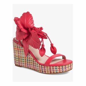 New Cecelia New York Pink Multi Lily Platform Wedge Sandal Sz 8.5